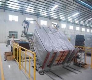 hot tub is strapped and wrapped